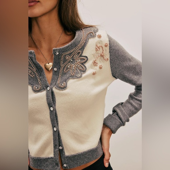Free People We The Free Loui Embellished Cardi Size L NWT - Picture 2 of 5